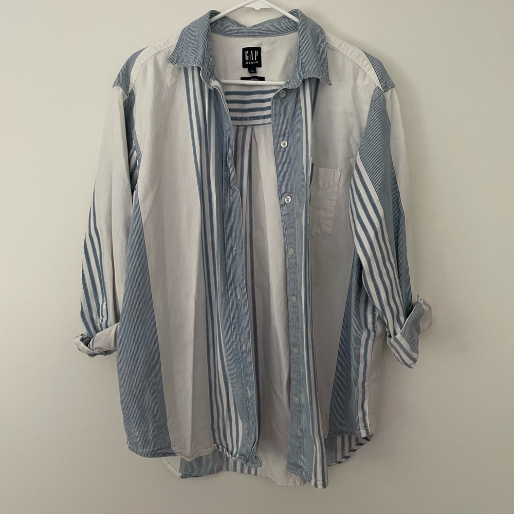 GAP The Big Shirt Blue and White Striped Button-Up